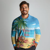Hawaii Jolly Christmas Long Sleeve Polo Shirt Xmas Is Better At The Beach LT05 - Polynesian Pride