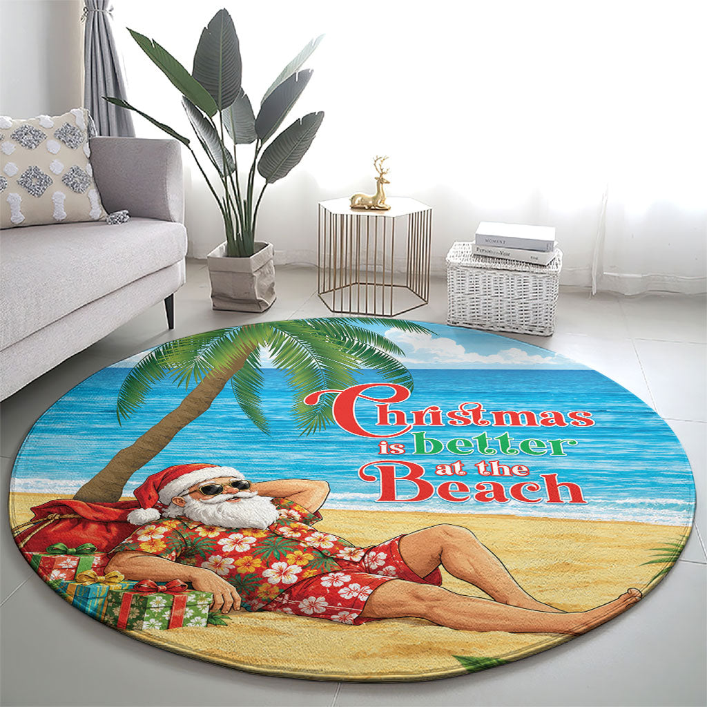 Hawaii Jolly Christmas Round Carpet Xmas Is Better At The Beach LT05 - Polynesian Pride