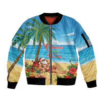 Hawaii Jolly Christmas Sleeve Zip Bomber Jacket Xmas Is Better At The Beach LT05 Unisex Blue - Polynesian Pride