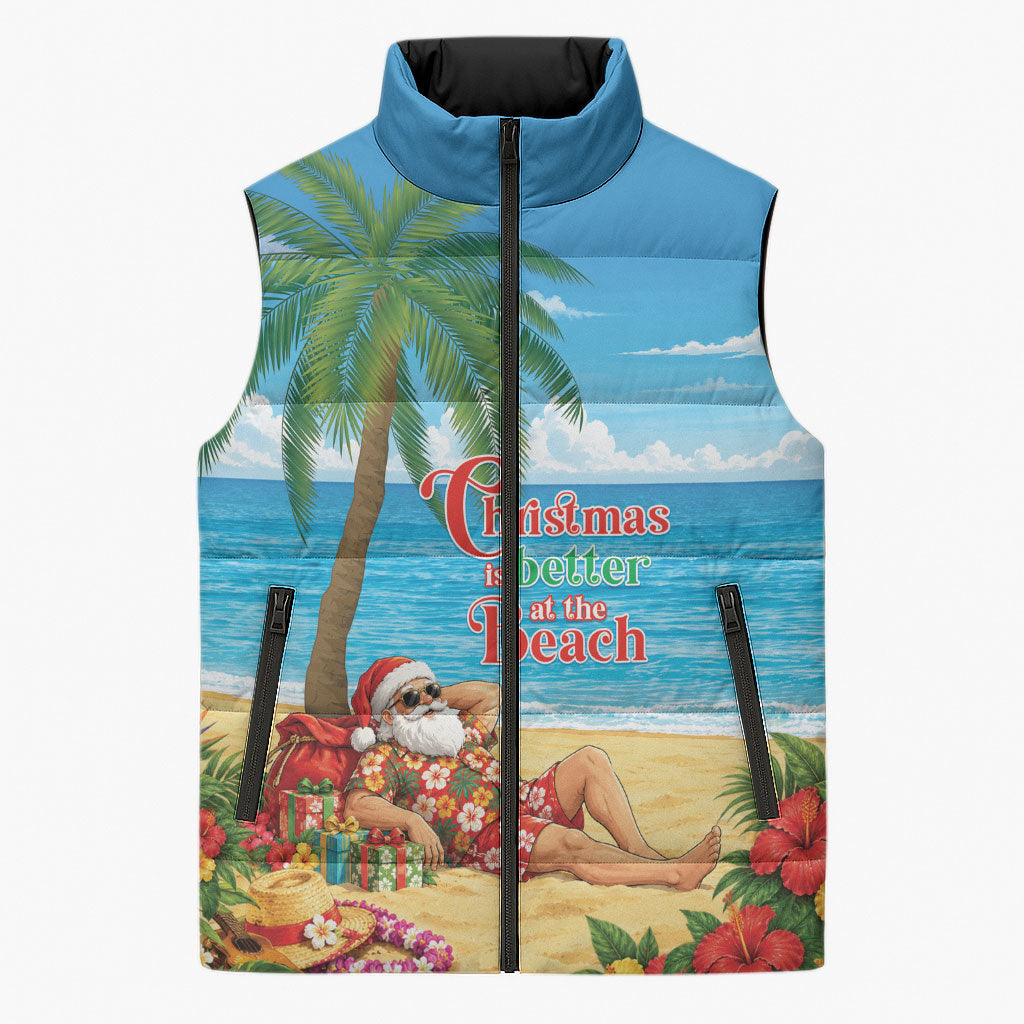 Hawaii Jolly Christmas Sleeveless Puffer Jacket Xmas Is Better At The Beach LT05 Unisex Blue - Polynesian Pride