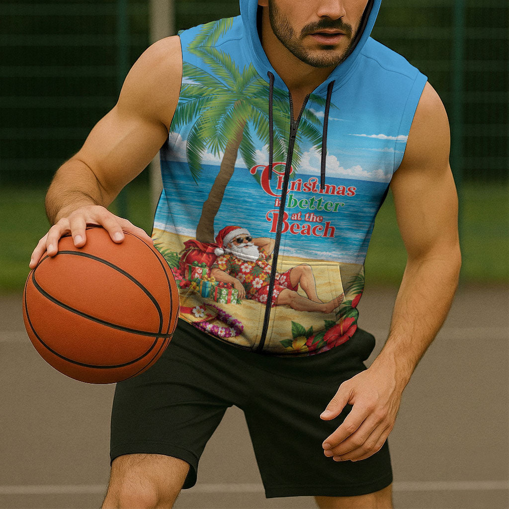 Hawaii Jolly Christmas Sleeveless Zip Hoodie Xmas Is Better At The Beach