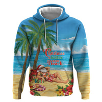 Hawaii Jolly Christmas Zip Hoodie Xmas Is Better At The Beach LT05 Pullover Hoodie Blue - Polynesian Pride