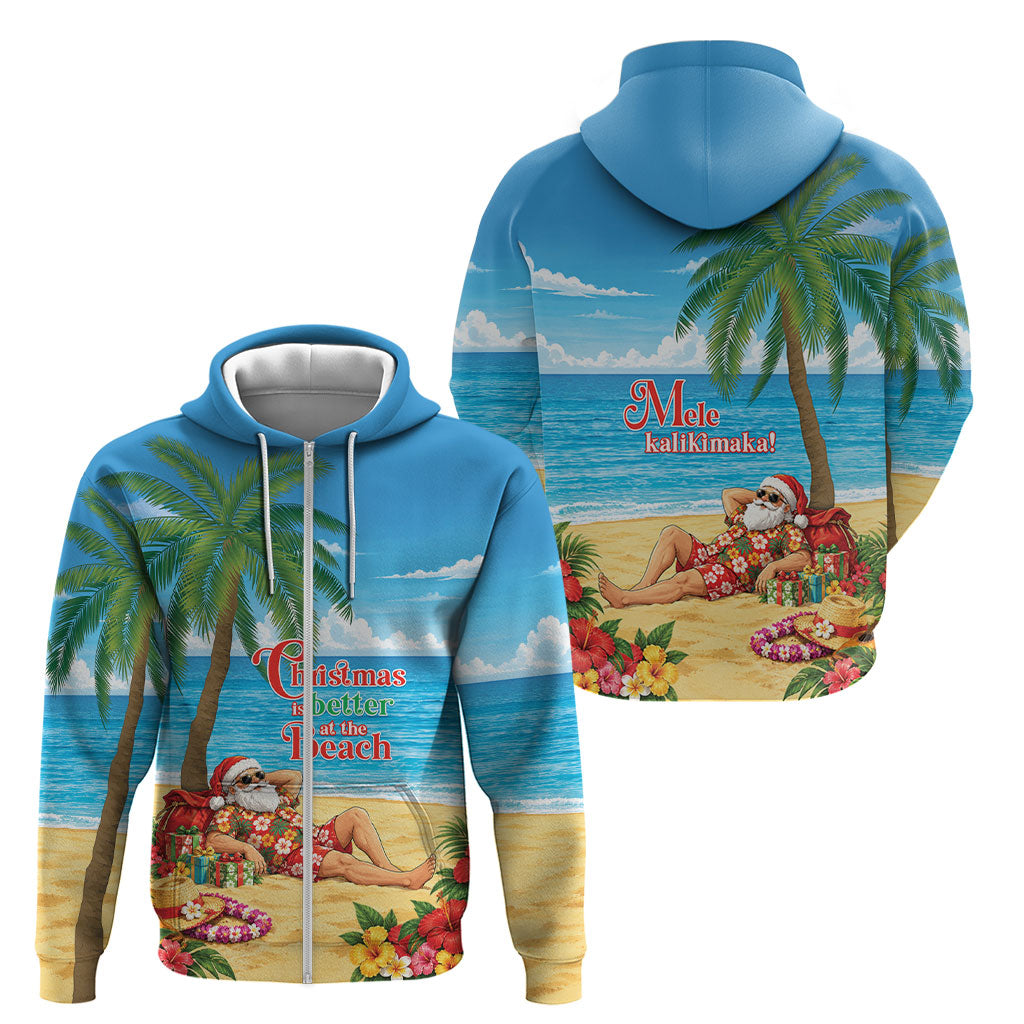 Hawaii Jolly Christmas Zip Hoodie Xmas Is Better At The Beach LT05 - Polynesian Pride