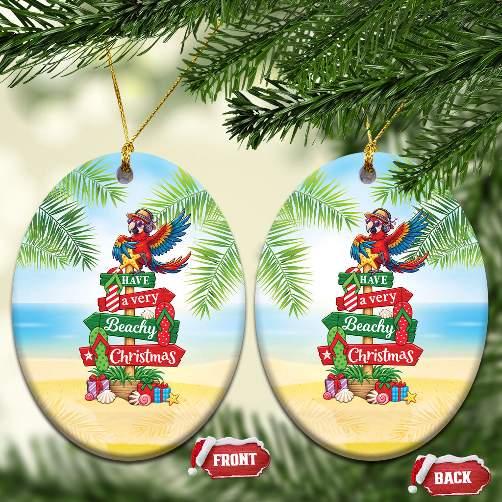 Hawaii Christmas Ceramic Ornament Have A Very Beachy Christmas LT05 Oval Multicolor - Polynesian Pride