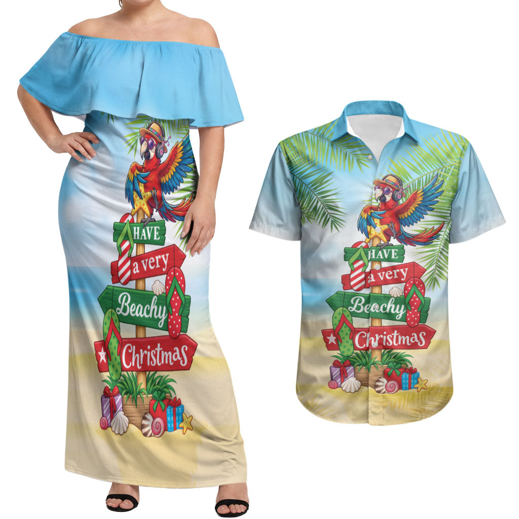 Hawaii Christmas Couples Matching Off Shoulder Maxi Dress and Hawaiian Shirt Have A Very Beachy Christmas