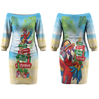 Hawaii Christmas Couples Matching Off The Shoulder Long Sleeve Dress and Long Sleeve Button Shirt Have A Very Beachy Christmas