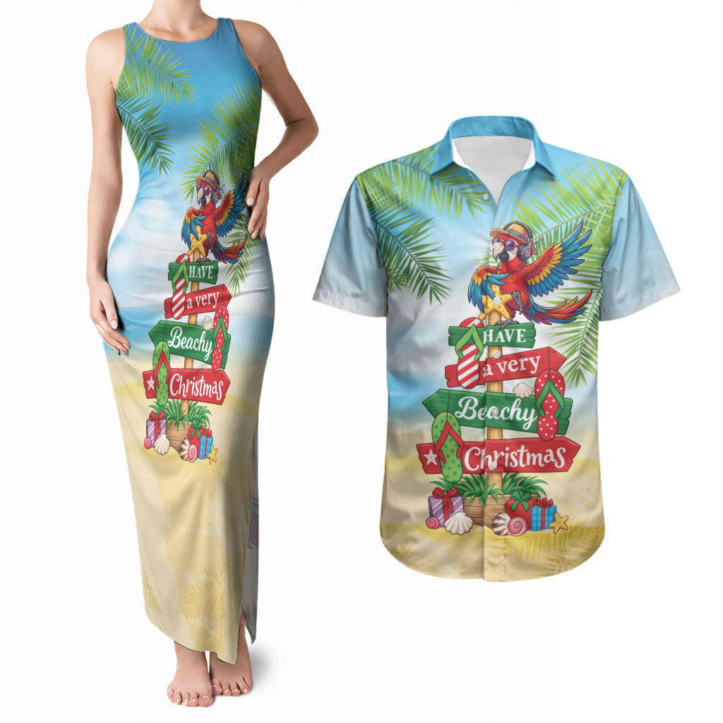 Hawaii Christmas Couples Matching Tank Maxi Dress and Hawaiian Shirt Have A Very Beachy Christmas