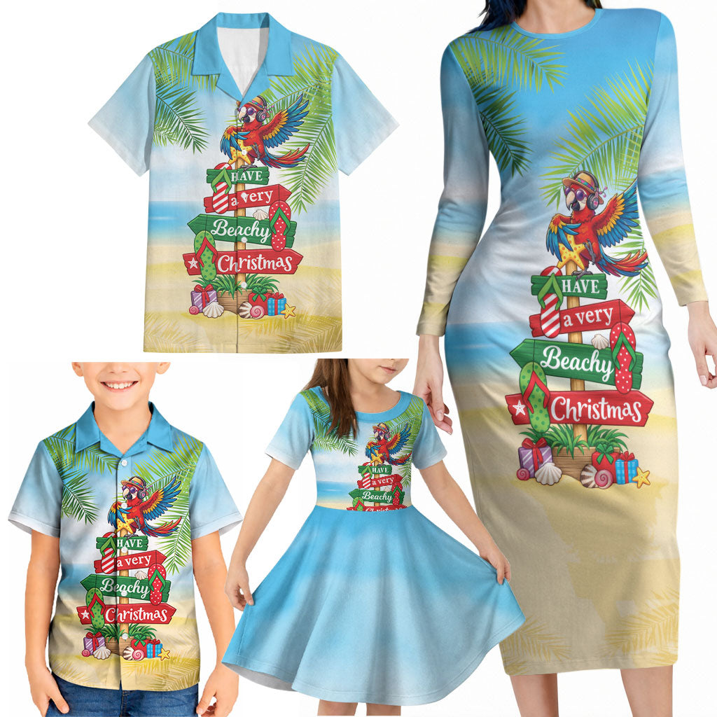 Hawaii Christmas Family Matching Long Sleeve Bodycon Dress and Hawaiian Shirt Have A Very Beachy Christmas