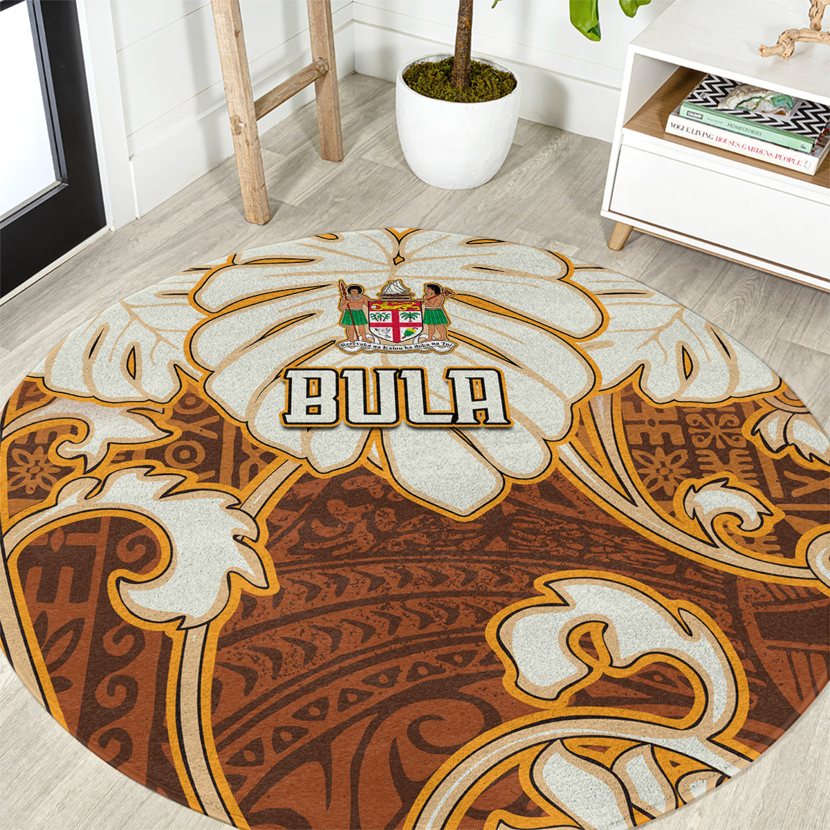 Fiji Spring Break Round Carpet Fijian Tapa Pattern Brown LT05 Brown - Polynesian Pride