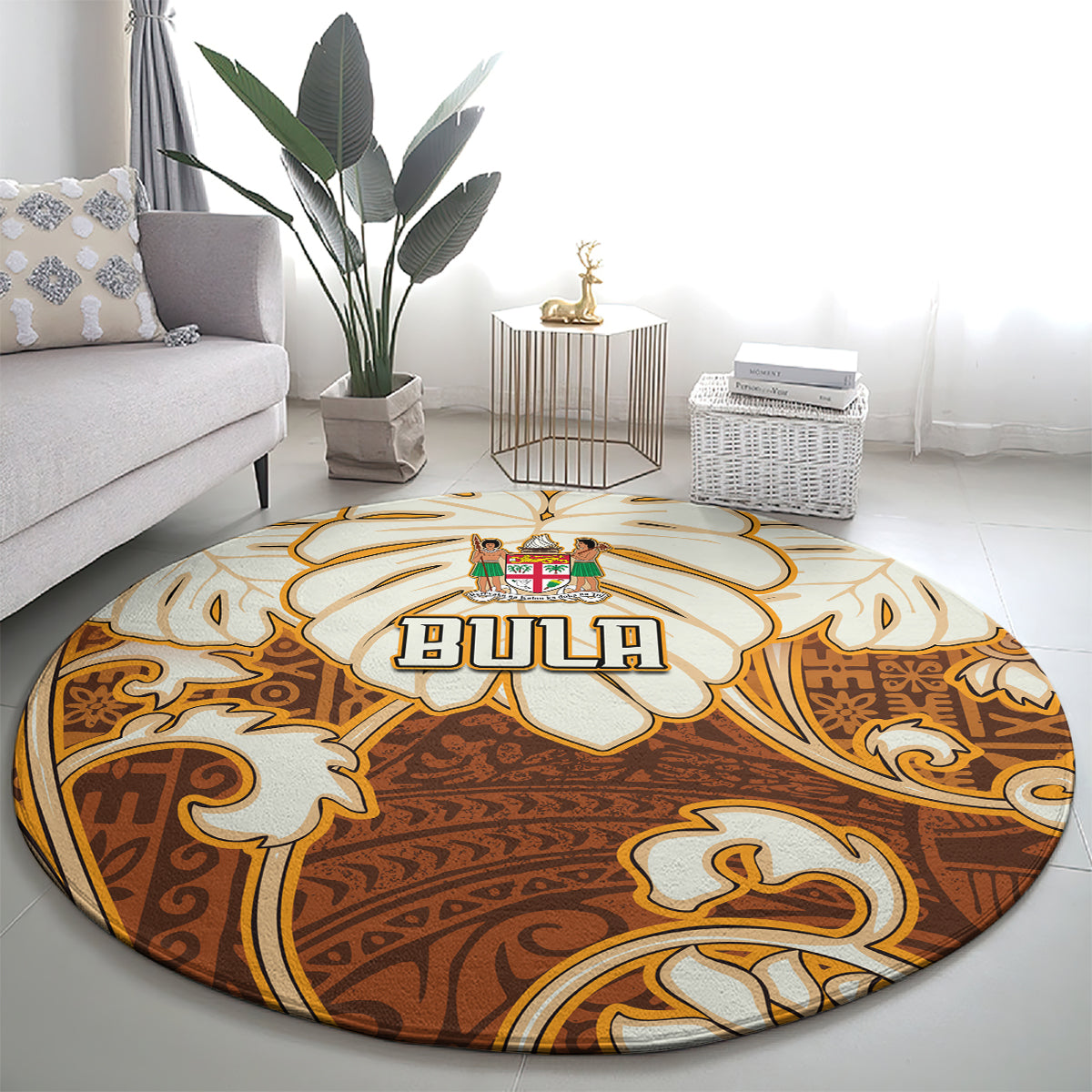 Fiji Spring Break Round Carpet Fijian Tapa Pattern Brown LT05 - Polynesian Pride