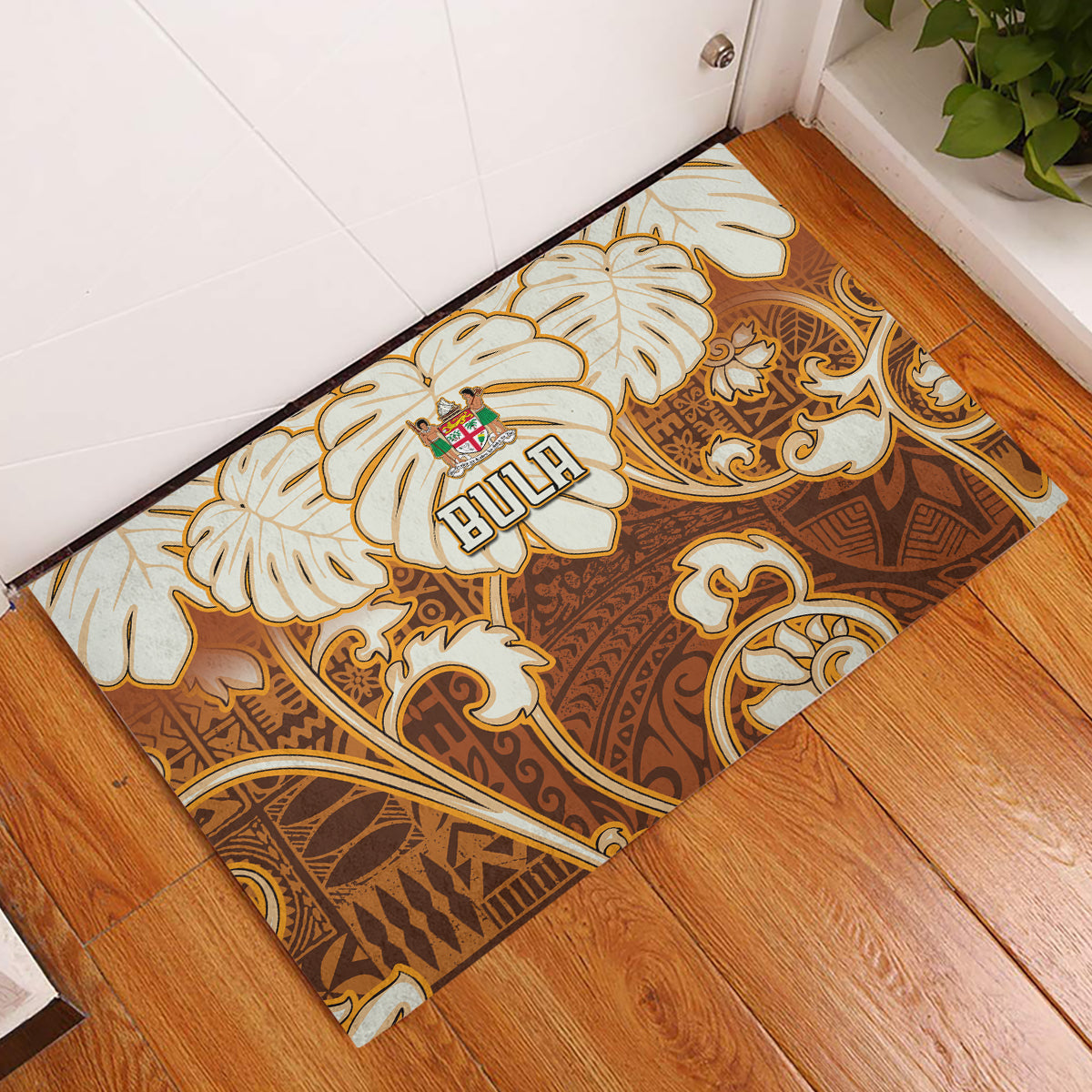 Fiji Spring Break Rubber Doormat Fijian Tapa Pattern Brown LT05 Brown - Polynesian Pride