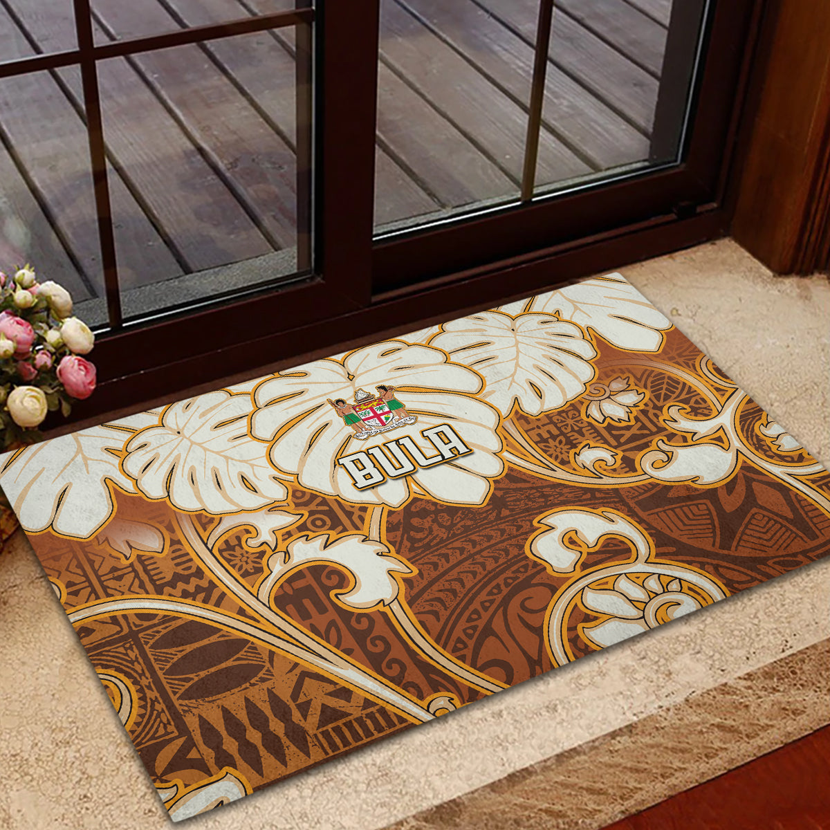 Fiji Spring Break Rubber Doormat Fijian Tapa Pattern Brown LT05 - Polynesian Pride
