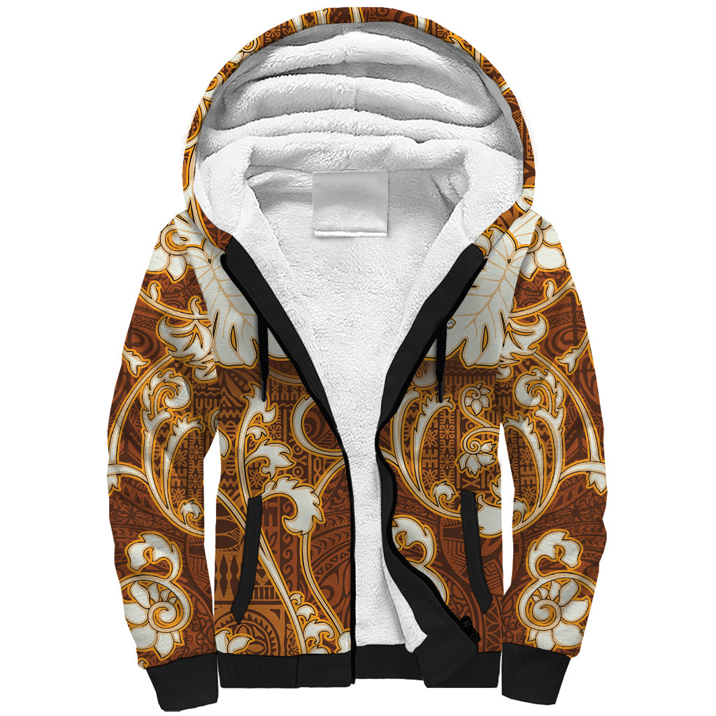 Personalized Fiji Spring Break Sherpa Hoodie Fijian Tapa Pattern Brown LT05 Unisex Brown - Polynesian Pride