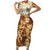 Personalized Fiji Spring Break Short Sleeve Bodycon Dress Fijian Tapa Pattern Brown LT05 Long Dress Brown - Polynesian Pride