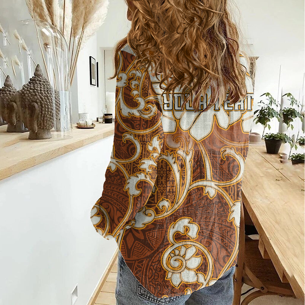 Personalized Fiji Spring Break Women Casual Shirt Fijian Tapa Pattern Brown LT05 - Polynesian Pride