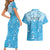 Personalized Fiji Spring Break Couples Matching Short Sleeve Bodycon Dress and Hawaiian Shirt Fijian Tapa Pattern Blue LT05 - Polynesian Pride