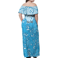 Personalized Fiji Spring Break Family Matching Off Shoulder Maxi Dress and Hawaiian Shirt Fijian Tapa Pattern Blue LT05 - Polynesian Pride