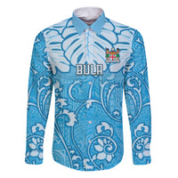 Personalized Fiji Spring Break Family Matching Puletasi Dress and Hawaiian Shirt Fijian Tapa Pattern Blue LT05 Dad's Shirt - Long Sleeve Blue - Polynesian Pride