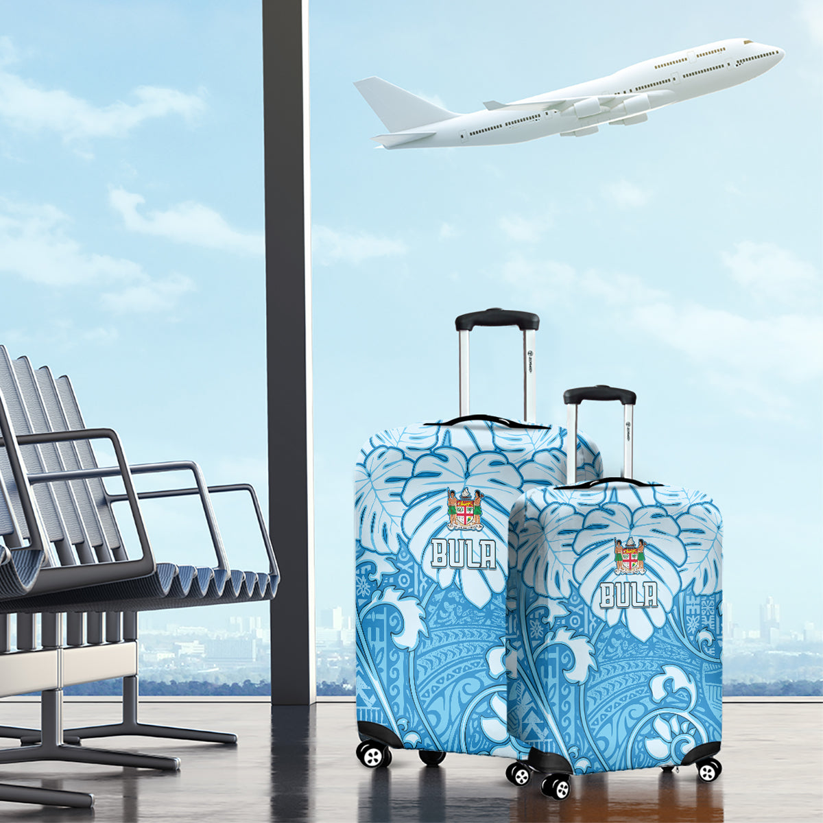 Fiji Spring Break Luggage Cover Fijian Tapa Pattern Blue LT05 - Polynesian Pride