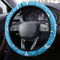 Fiji Spring Break Steering Wheel Cover Fijian Tapa Pattern Blue