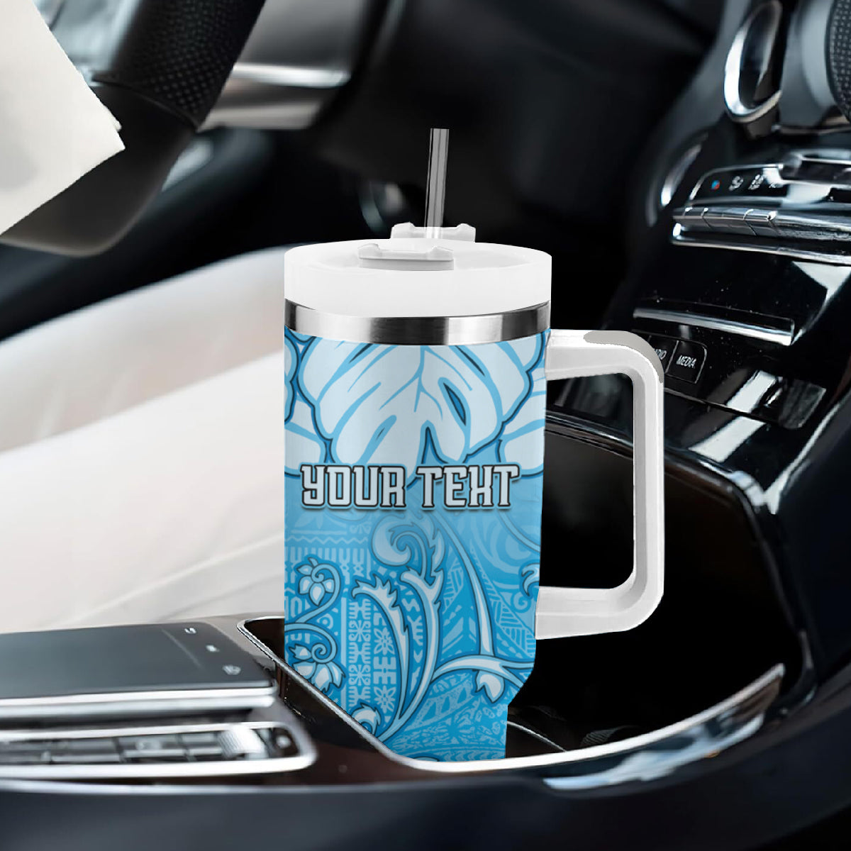 Personalized Fiji Spring Break Tumbler With Handle Fijian Tapa Pattern Blue