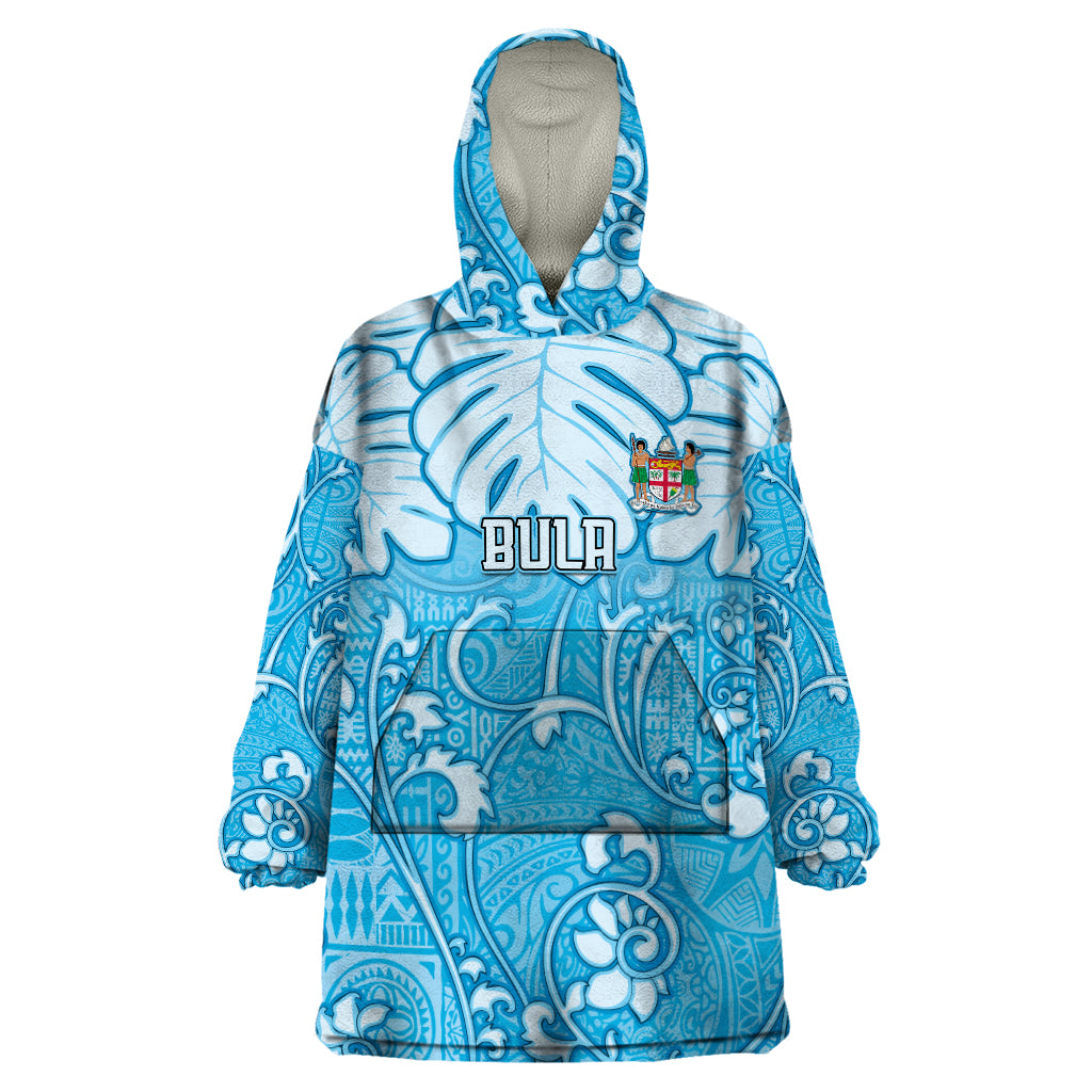 Personalized Fiji Spring Break Wearable Blanket Hoodie Fijian Tapa Pattern Blue LT05 One Size Blue - Polynesian Pride