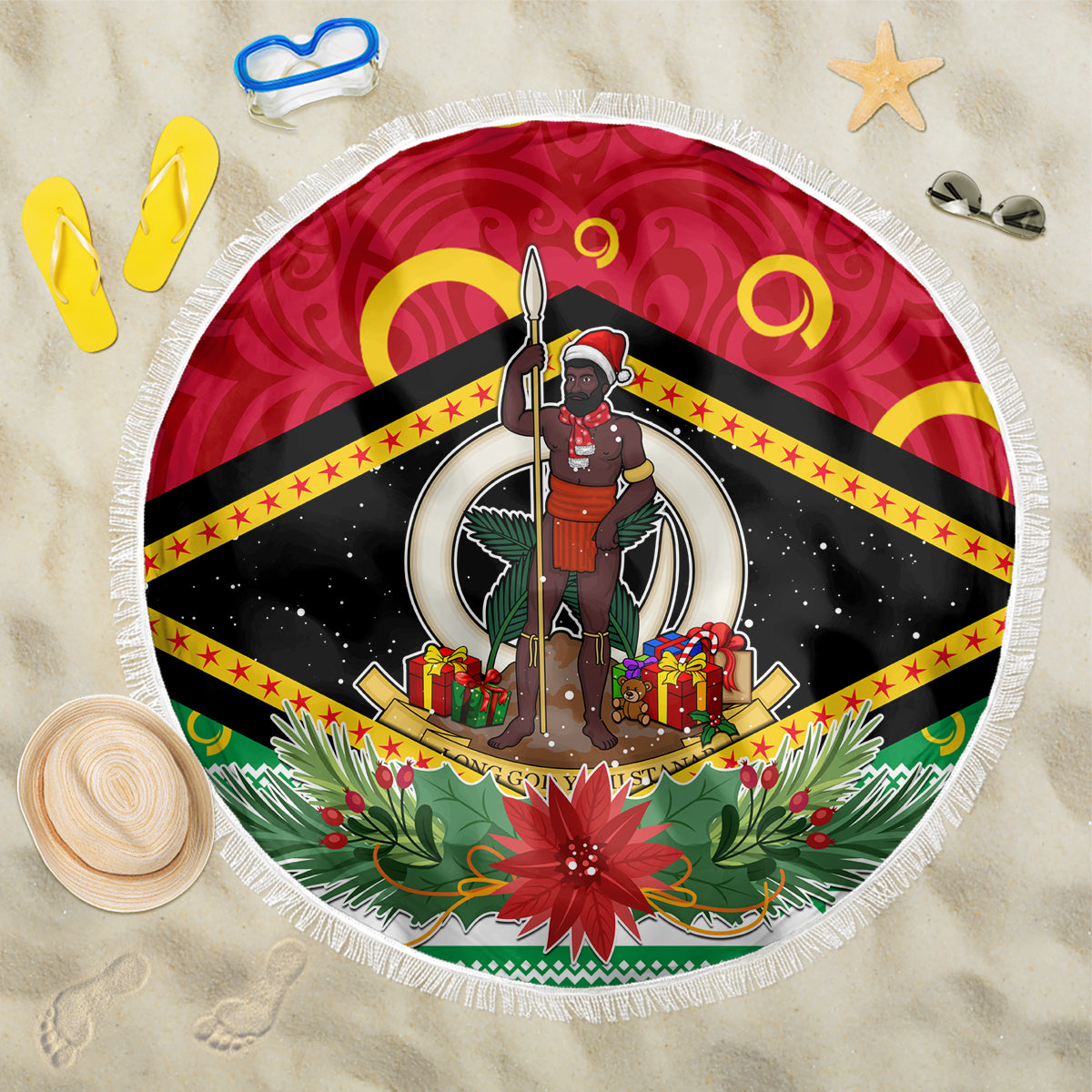 Vanuatu Christmas Beach Blanket Santa God Yumi LT05 One Size 150cm Red - Wonder Print Shop