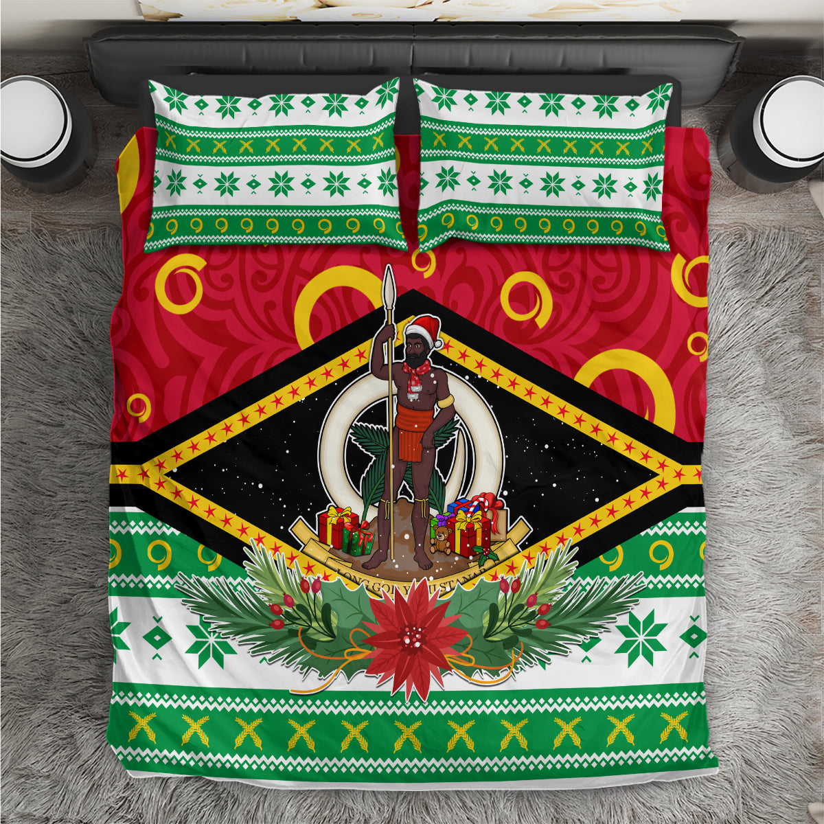 Vanuatu Christmas Bedding Set Santa God Yumi LT05 Red - Polynesian Pride