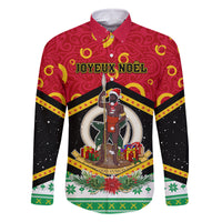 Personalized Vanuatu Christmas Family Matching Long Sleeve Bodycon Dress and Hawaiian Shirt Santa God Yumi LT05 Dad's Shirt - Long Sleeve Red - Polynesian Pride