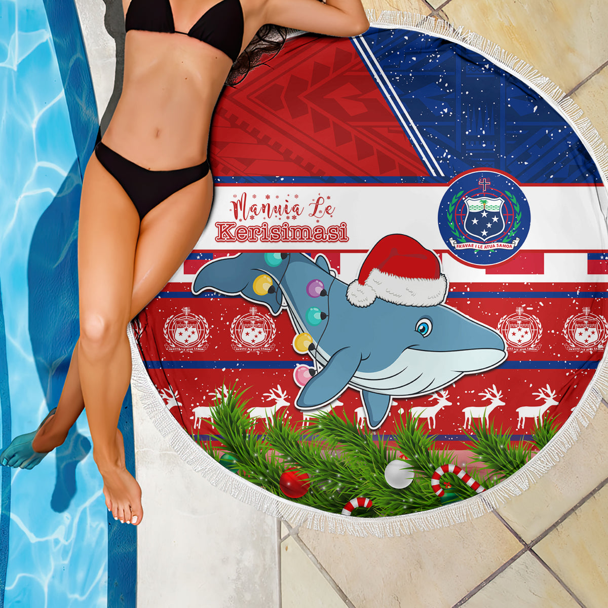 Samoa Christmas Beach Blanket Santas Whale Manuia Le Kerisimasi LT05 - Wonder Print Shop