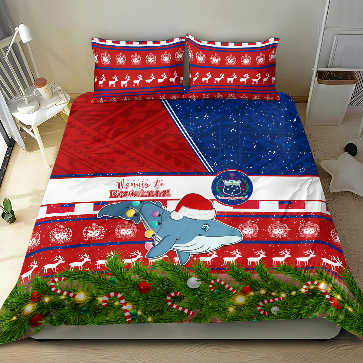 Samoa Christmas Bedding Set Santas Whale Manuia Le Kerisimasi LT05 - Polynesian Pride