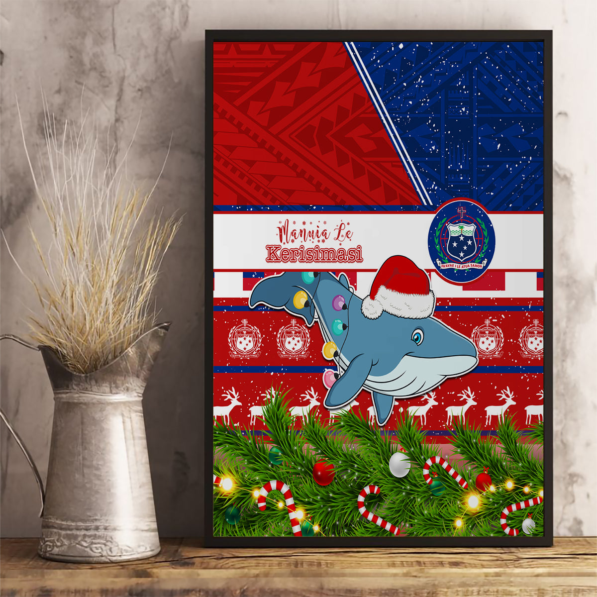 Samoa Christmas Canvas Wall Art Santas Whale Manuia Le Kerisimasi LT05 - Polynesian Pride