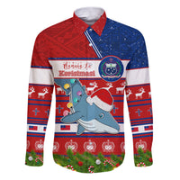 Personalized Samoa Christmas Family Matching Puletasi Dress and Hawaiian Shirt Santas Whale Manuia Le Kerisimasi LT05 Dad's Shirt - Long Sleeve Red - Polynesian Pride