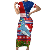Personalized Samoa Christmas Family Matching Short Sleeve Bodycon Dress and Hawaiian Shirt Santas Whale Manuia Le Kerisimasi LT05 Mom's Dress Red - Polynesian Pride