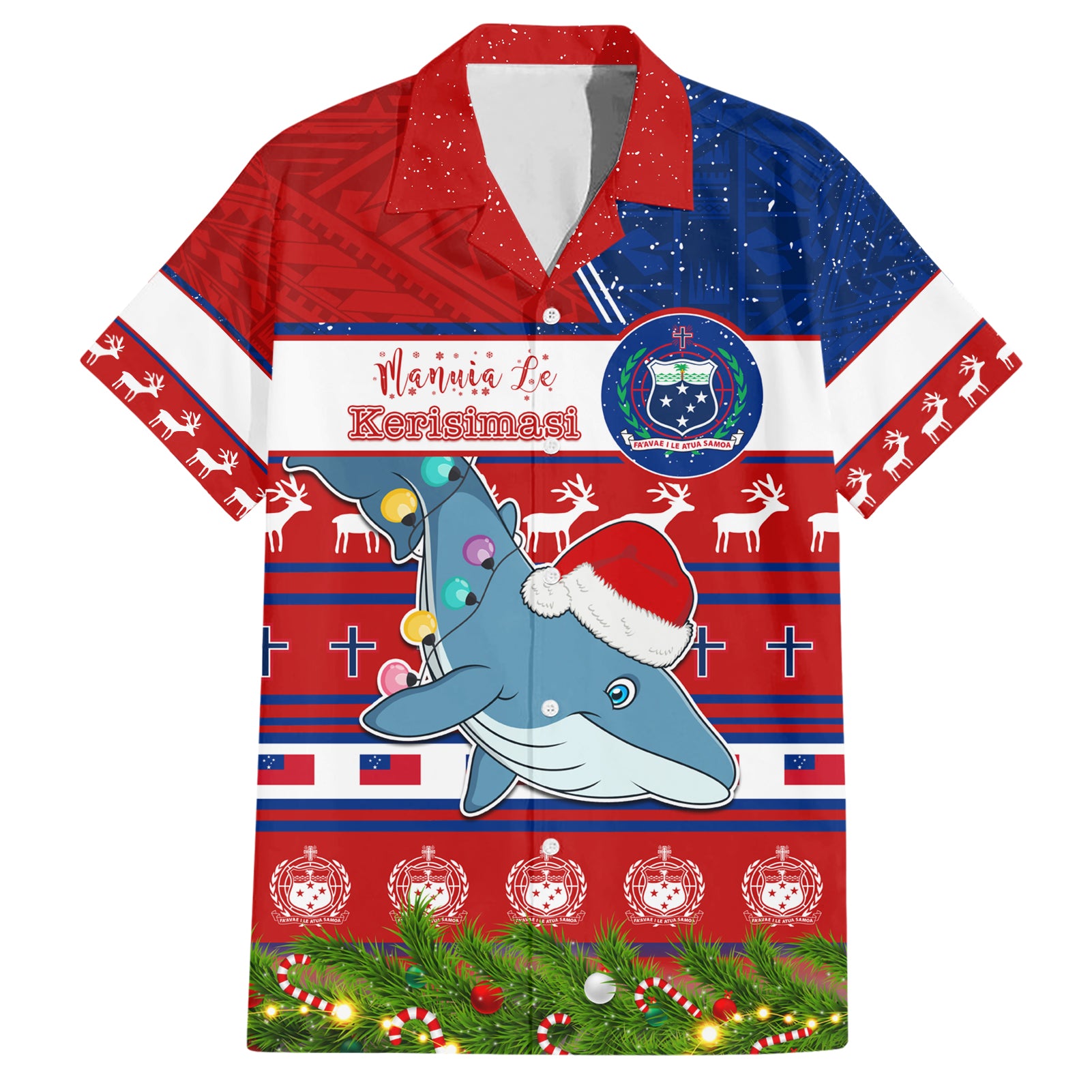 Personalized Samoa Christmas Hawaiian Shirt Santas Whale Manuia Le Kerisimasi LT05 Red - Polynesian Pride