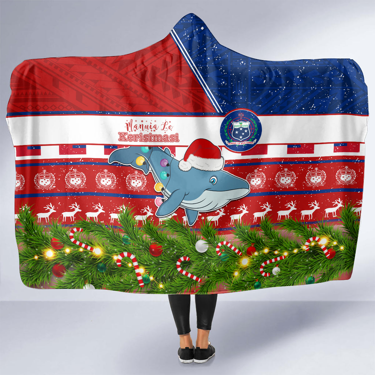 Samoa Christmas Hooded Blanket Santas Whale Manuia Le Kerisimasi LT05 - Polynesian Pride