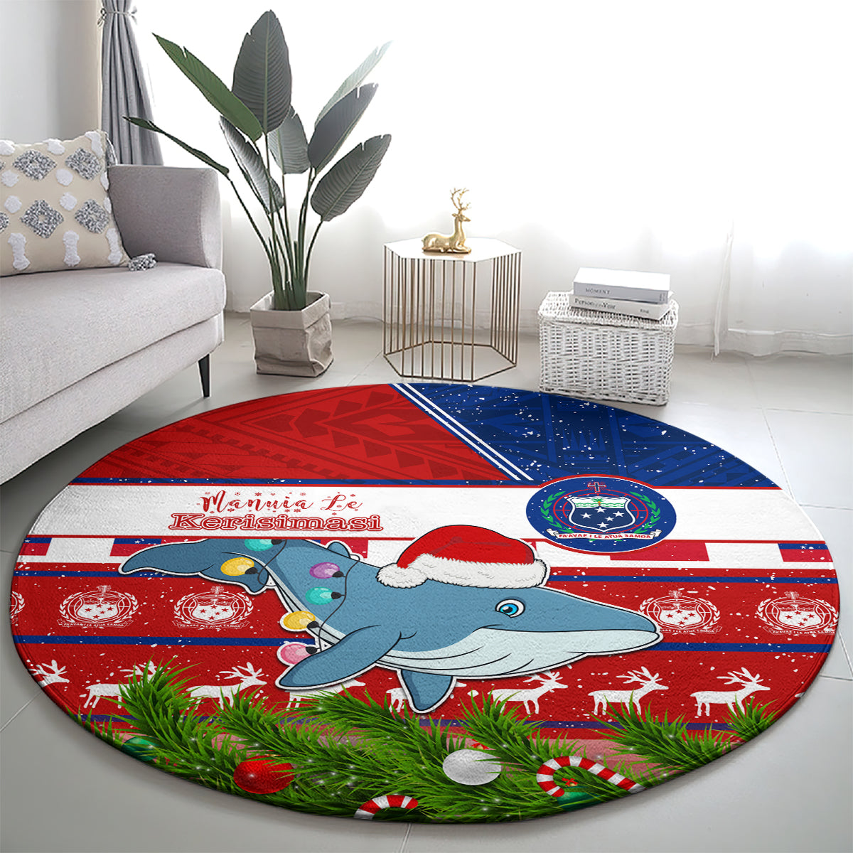 Samoa Christmas Round Carpet Santas Whale Manuia Le Kerisimasi LT05 - Polynesian Pride