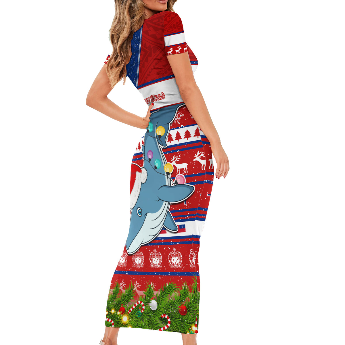 Personalized Samoa Christmas Short Sleeve Bodycon Dress Santas Whale Manuia Le Kerisimasi LT05 - Polynesian Pride