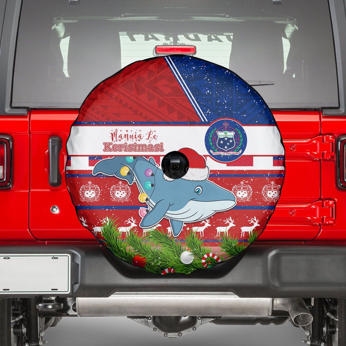 Samoa Christmas Spare Tire Cover Santas Whale Manuia Le Kerisimasi LT05 - Polynesian Pride