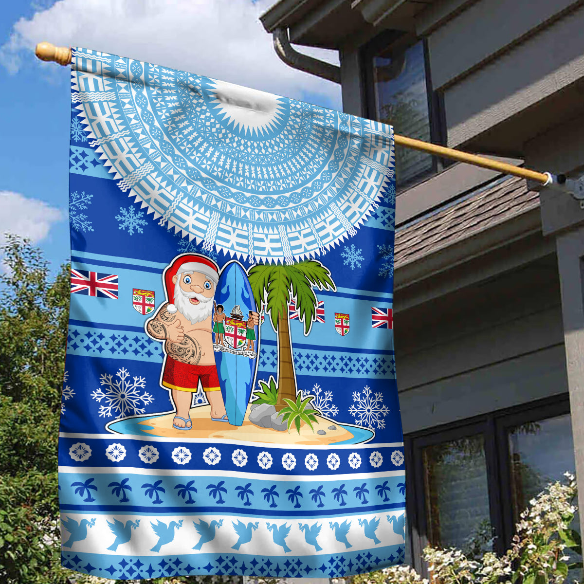 Fiji Christmas Garden Flag Santa Claus Surf Marau Na Kerisimasi LT05 - Polynesian Pride