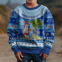 Personalised Fiji Christmas Kid Ugly Christmas Sweater Santa Claus Surf Marau Na Kerisimasi LT05 - Polynesian Pride