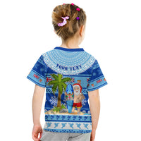 Personalized Fiji Christmas Kid T Shirt Santa Claus Surf Marau Na Kerisimasi LT05 - Polynesian Pride