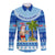 Personalized Fiji Christmas Long Sleeve Button Shirt Santa Claus Surf Marau Na Kerisimasi LT05 Unisex Blue - Polynesian Pride