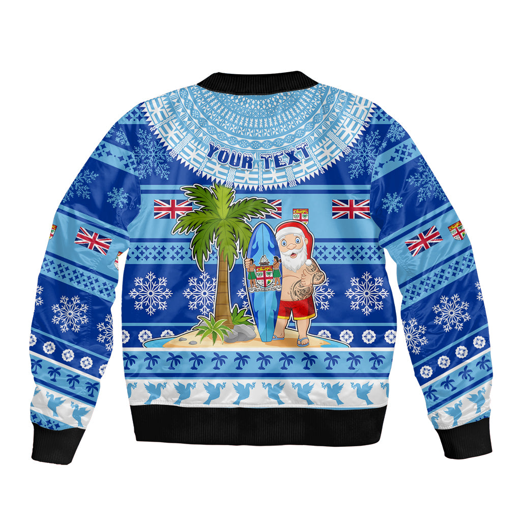 Personalized Fiji Christmas Sleeve Zip Bomber Jacket Santa Claus Surf Marau Na Kerisimasi LT05 - Polynesian Pride