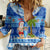 Personalized Fiji Christmas Women Casual Shirt Santa Claus Surf Marau Na Kerisimasi LT05 Female Blue - Polynesian Pride