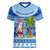 Personalized Fiji Christmas Women V Neck T Shirt Santa Claus Surf Marau Na Kerisimasi LT05 Female Blue - Polynesian Pride