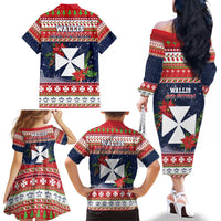 Wallis and Futuna Christmas Family Matching Off The Shoulder Long Sleeve Dress and Hawaiian Shirt Poinsettia Joyeux Noel