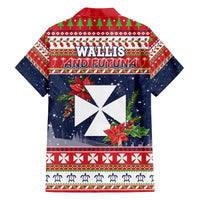 Wallis and Futuna Christmas Family Matching Off The Shoulder Long Sleeve Dress and Hawaiian Shirt Poinsettia Joyeux Noel