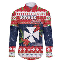 Wallis and Futuna Christmas Family Matching Off The Shoulder Long Sleeve Dress and Hawaiian Shirt Poinsettia Joyeux Noel