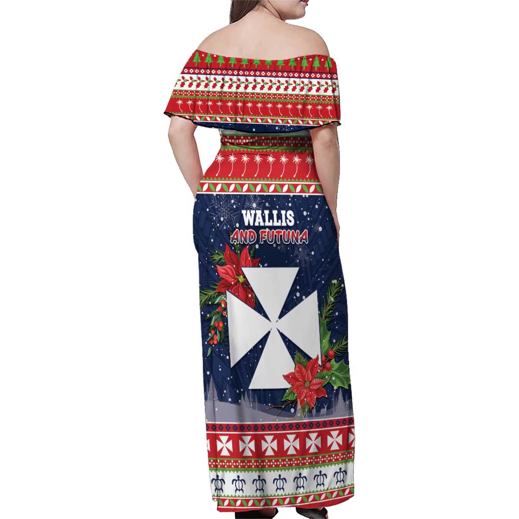 Wallis and Futuna Christmas Family Matching Off Shoulder Maxi Dress and Hawaiian Shirt Poinsettia Joyeux Noel